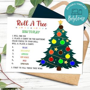 Roll a christmas tree game Ediable template instant download