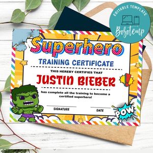 Hulk Certificate Template Customizable Instant Download