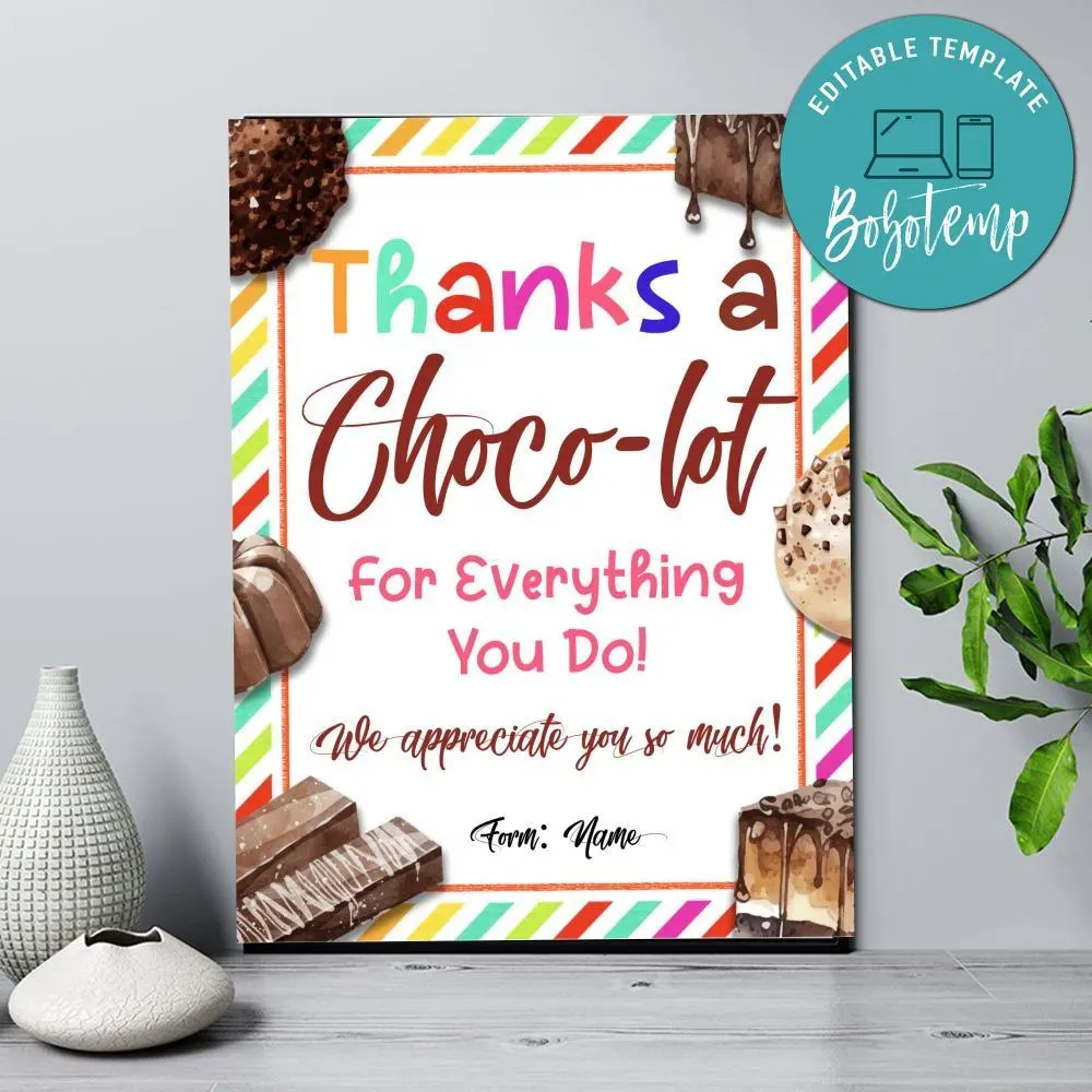 Thank you chocolate poster sign custom template instant download | Bobotemp