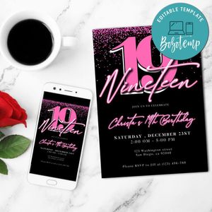 Nasty 19 Pink Theme Invitation Template Customizable Instant Download