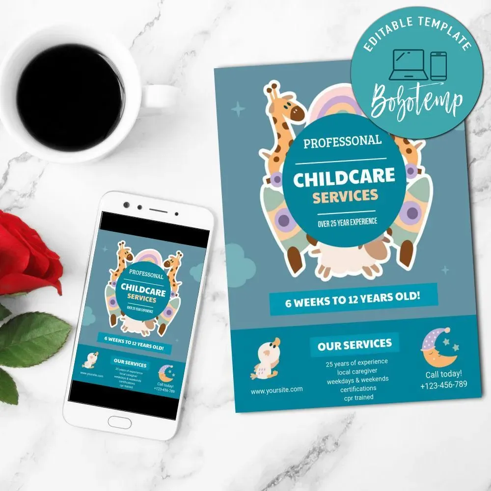 Childcare Service Template Customizable Instant Download Bobotemp