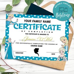 Elsa Certificate Template Customizable Instant Download