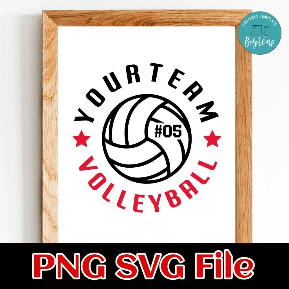 Volleyball Custom Number and Team Name PNG SVG design template | Bobotemp
