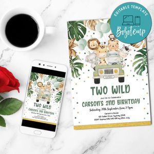 Safari Two Wild Birthday Invitation Template Customizable Instant Download