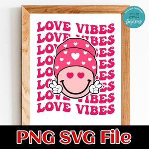 Love Vibes Smiley Face Valentine's Day PNG SVG file template