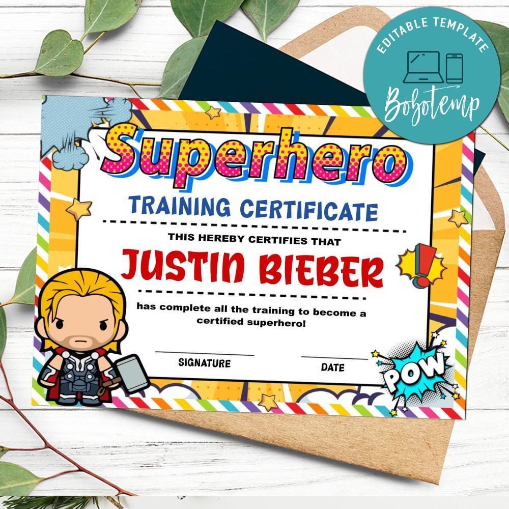 Thor Certificate Template Customizable Instant Download