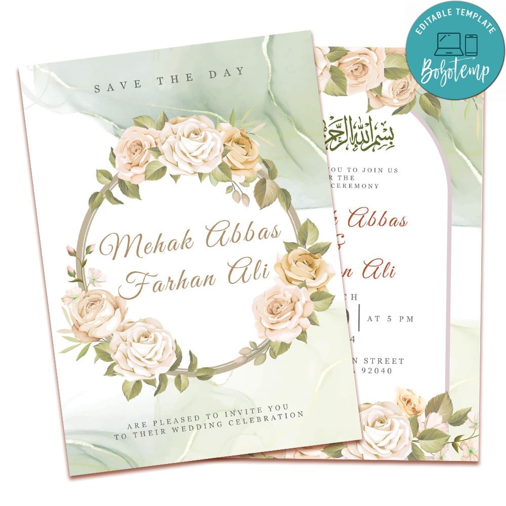Muslim Nikkah Invitation Template Customizable DIY Bobotemp