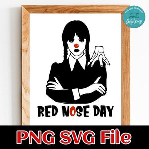 Wednesday Addams Red Nose Day PNG SVG file template