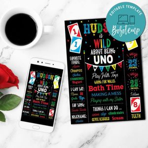 Uno Birthday Milestone board Customizable Template Instant Download