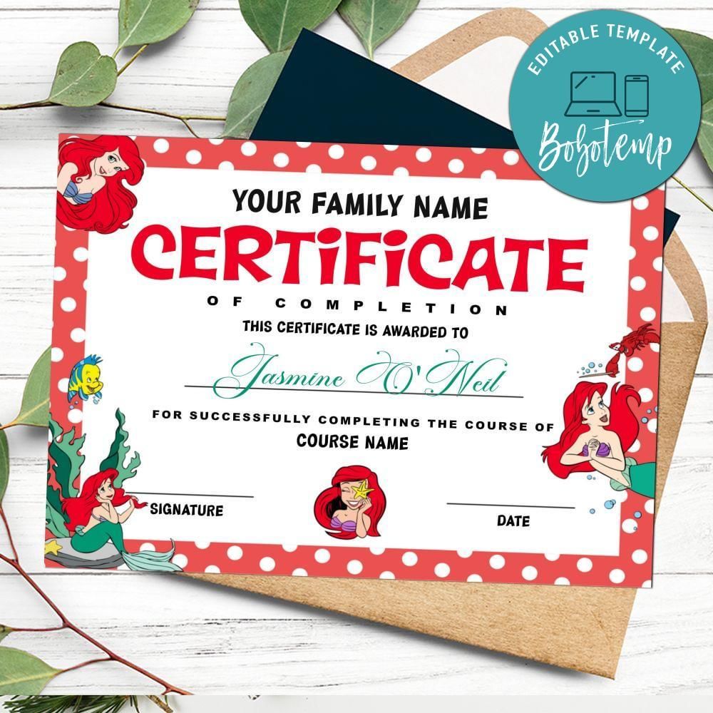 Ariel Certificate Template Customizable Instant Download