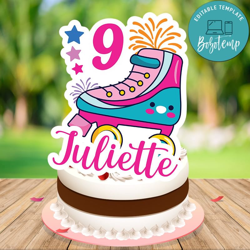 Roller Skate Cake Topper Template Customizable Instant Download