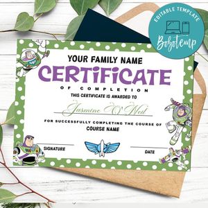 Buzz Lightyear Certificate Template Customizable Instant Download