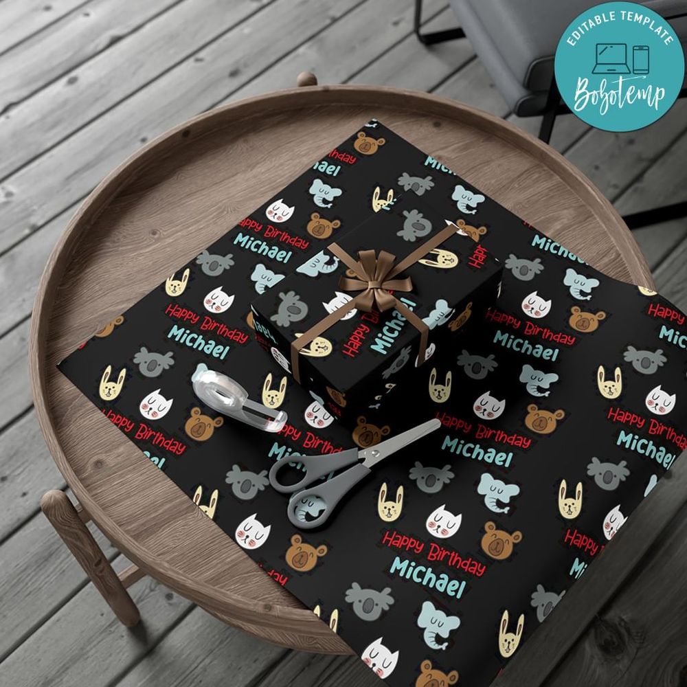 Hygge Happy Birthday Custom Name Gift Wrap Paper