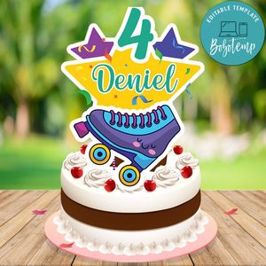 Roller Skate Birthday Cake Topper Template Customizable Instant Download