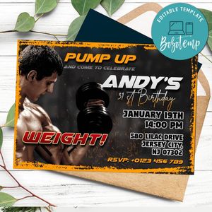 Weight Lifting Birthday Invitation Template Customizable Instant Download