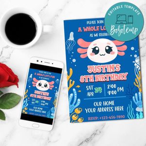 Axolotl Digital Invitation Template Customizable Instant Download