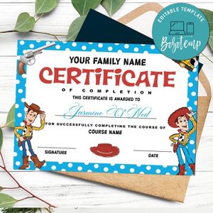 Woody Certificate Template Customizable Instant Download