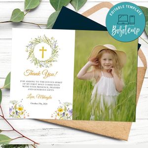 Holy Communion thanksgiving card Customizable template instant download