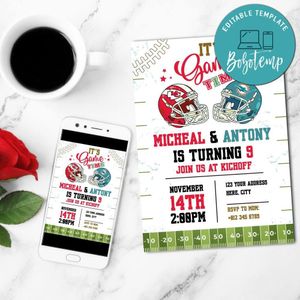 Football Joint Birthday Invitation Template Customizable Instant Download