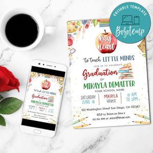 Teacher graduation Invitation Template Customizable Instant Download