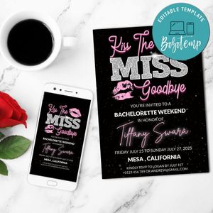 Kiss the Miss Goodbye Bachelorette Party Invitation Template Customizable Instant Download