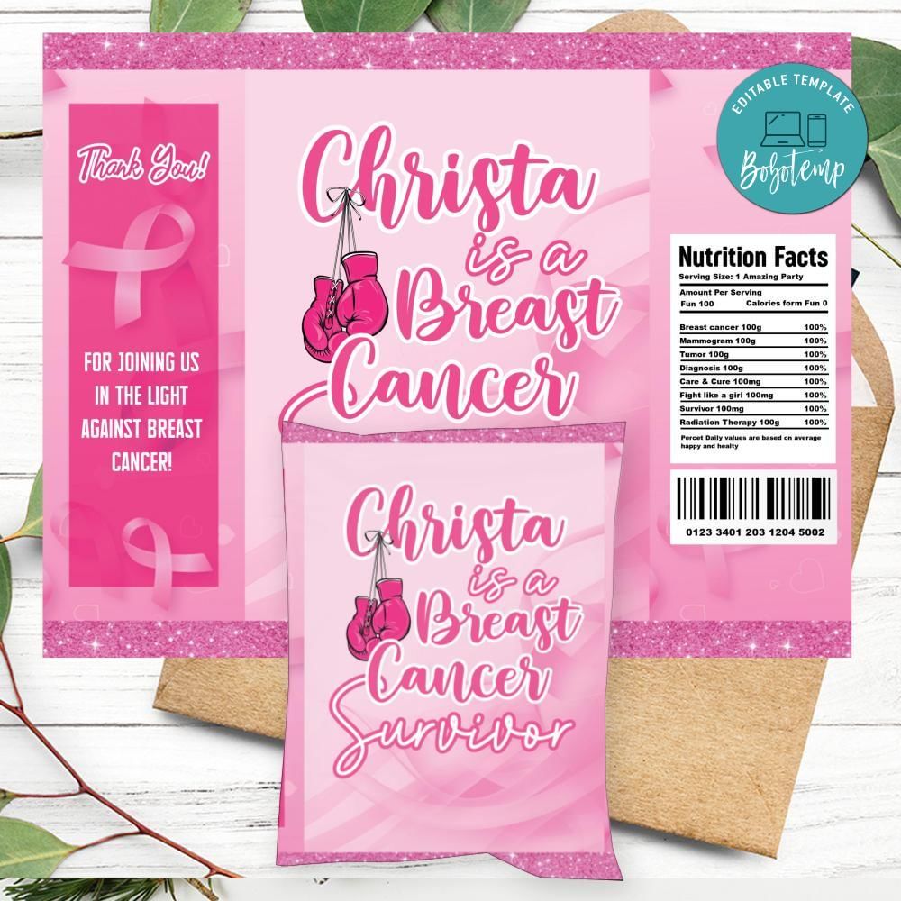 Breast Cancer Chip Bag Customizable template DIY | Bobotemp