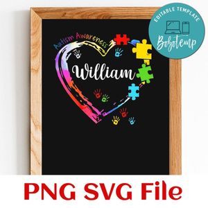 Autism Heart Colorful Customer Request PNG file template