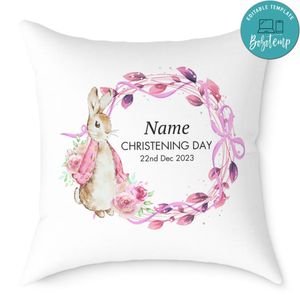 Peter Rabbit Girl Christening Day Pillow Cushion Customizable Template Instant Download