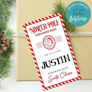 North Pole Tag design template customizable instant download