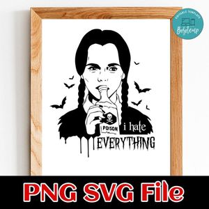 Wednesday Addams i hate everything PNG SVG file template