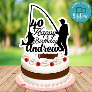 Fishing Birthday Cake Topper Template Customizable Instant Download