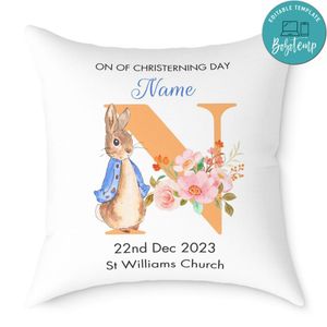 Peter Rabbit Christening Day Pillow Cushion Customizable Template Instant Download