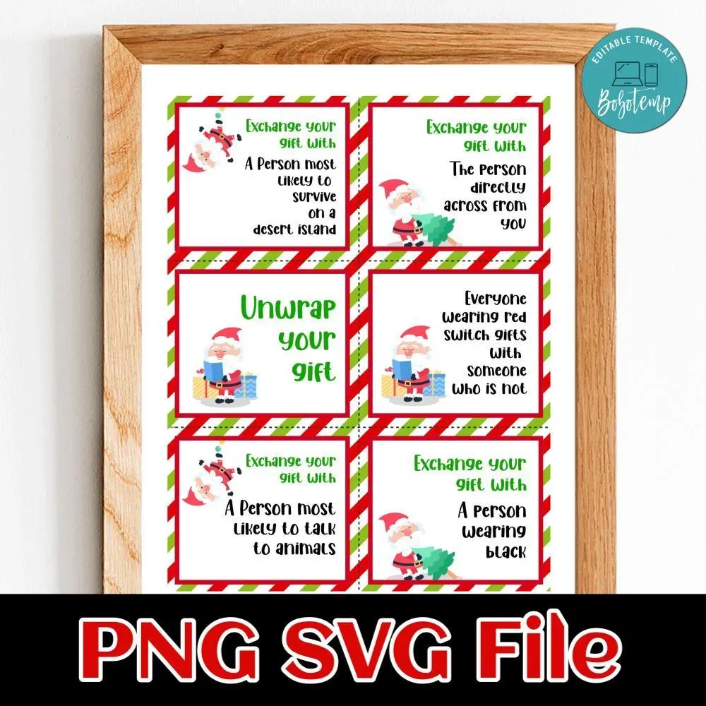 Christmas Gift Exchange Game Card template Customizable DIY | Bobotemp