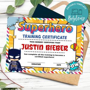 Batman Certificate Template Customizable Instant Download